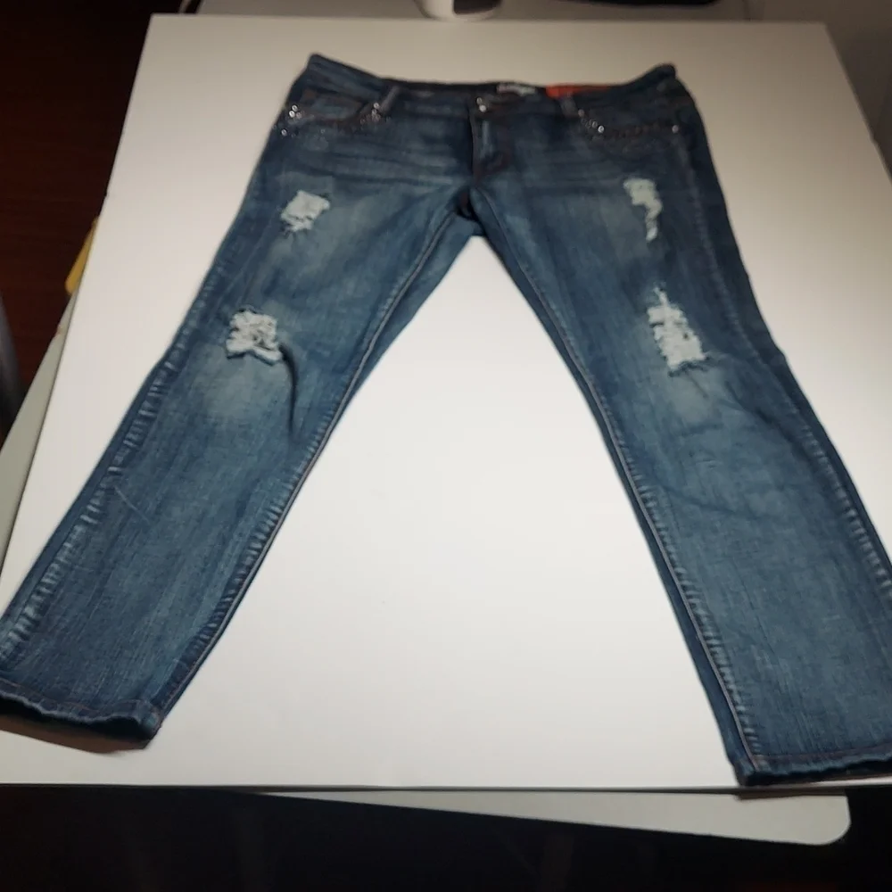 Decibel Women's Distressed Jeans with Rhinestones